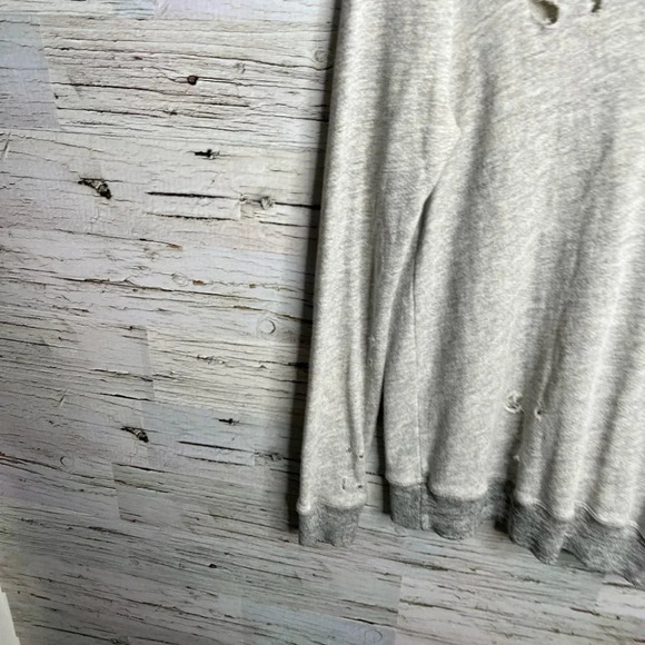 n:PHILANTHROPY Gray  distressed lace up Slouchy Sweatshirt sweater size small - Picture 2 of 9